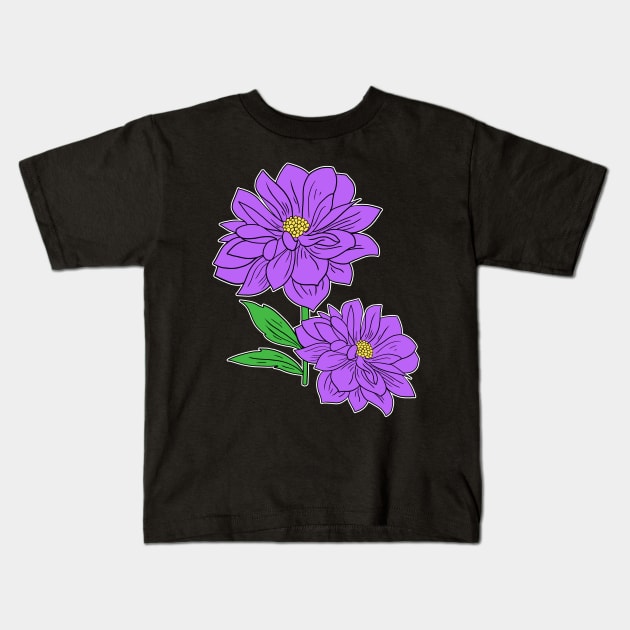 Violet Aster floral Hand Drawn Gardening Gift Kids T-Shirt by Mesyo